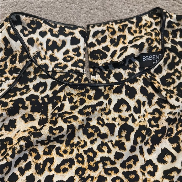 Essentials by ABS Leopard Print Top with Black Leather Trim - Picture 3 of 10
